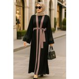 Neva Style - Kemerli Açık Gül Kurusu Tesettür Abaya 55440agk