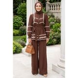 Neva Style Keten Kahverengi Dantel Detaylı Tesettür İkili Takım 95722KH