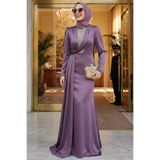 Neva Style Kuyruklu Gül Kurusu Saten Tesettür Abiye 22891gk