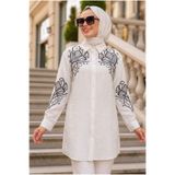 Neva Style Nakış Detaylı Poplin Ekru Tesettür Gömlek 15697E