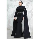 Neva Style Pelerinli Siyah Tesettür Abiye Elbise 4863s