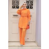 Neva Style Pileli Turuncu Tesettür İkili Takım 100044T