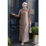 Neva Style Pileli Vizon Kadife Tesettür Elbise 22751V