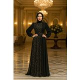 Neva Style Pul Payetli Gold Tesettür Abiye Elbise 5408gold