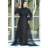 Neva Style Pul Payetli Gold Tesettür Abiye Elbise 54410gold