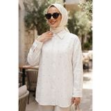 Neva Style Taş Detaylı Beyaz Çilek Kumaş Tesettür Gömlek 10861B