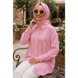 Neva Style Taş Detaylı Pembe Çilek Kumaş Tesettür Gömlek 10861P