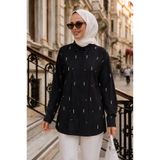 Neva Style Taş Detaylı Poplin Siyah Tesettür Gömlek 15275S
