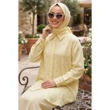 Neva Style Taş Detaylı Sarı Çilek Kumaş Tesettür Gömlek 10861SR
