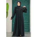 Neva Style - Tüy Detaylı Siyah Tesettür Ferace 10103s