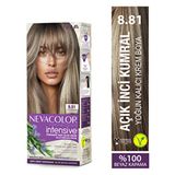 NEVACOLOR Açık İnci Kumral Kalıcı Krem Saç Boyası Seti Amonyaklı Gümüş Renk Etkisi - 8.81