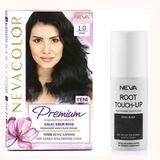 Nevacolor Premium Kalıcı Krem Set 1.0 Siyah Tüp Boya+ Root Siyah Touch-Up