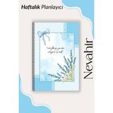 Nevahir Mavi Lavanta Desenli Haftalık Planlayıcı A5 90 gr Kalın Kağıt Helezon Ajanda Organizer