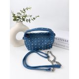 Nevalia Kadın Lacivert Kot El Çantası Gümüş Zımba Detaylı Mini Çanta Günlük Şık Denim Çanta - Tek Ebat