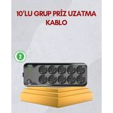 Nevamel® 10 Prizli Uzatma Kablosu Termal Koruma USB Type-C Hızlı Şarj 2500W - Çok Renkli