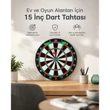 Nevamel® 15 İnç Büyük Boy Dart Tahtası Ev Oyun Seti 4 Adet Metal Uç Oklu