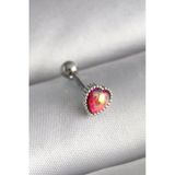 Nevamel® 316L Çelik Gümüş Renk Kırmızı Mineli Kalp Tragus Piercing 5886