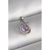 Nevamel® 316L Çelik Gümüş Renk Mor Mineli Kalp Zirkon Taş Detay Tragus Piercing 5886