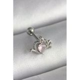 Nevamel® 316L Çelik Gümüş Renk Pembe Mineli Kalp Zirkon Taş Detay Tragus Piercing 5886