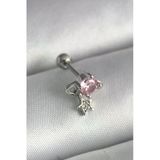 Nevamel® 316L Çelik Gümüş Renk Pembe Zirkon Taşlı Sallantı Yıldız Detay Tragus Piercing 5886
