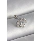 Nevamel® 316L Çelik Gümüş Renk Zirkon Taşlı Ay Yıldız Tragus Piercing 5886