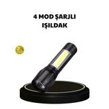 Nevamel® 4 Mod Şarjlı Işıldak | Ultra Güçlü Cree Led | Su Geçirmez Alüminyum Gövde