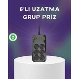 Nevamel® 6 Prizli Çoklu Uzatma Kablosu USB Type-C Hızlı Şarj Termal Koruma - Çok Renkli
