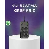 Nevamel® 6 Prizli Çoklu Uzatma Kablosu Usb Type-C Hızlı Şarj Termal Koruma