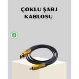 Nevamel® 65W Çoklu Şarj Kablosu 4’Ü 1 Arada Örgülü Hızlı Veri Aktarım Usb-C Usb-A