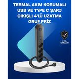 Nevamel® Akıllı Akım Dengelemeli 4’lü Çoklu Priz Type-C ve USB Çıkışlı - Çok Renkli