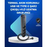Nevamel® Akıllı Akım Dengelemeli 4’Lü Çoklu Priz Type-C Ve Usb Çıkışlı