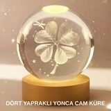 Nevamel® Bitki Temalı Led Işıklı Cam Küre Ahşap Standlı Modern Gece Lambası