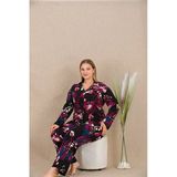 Nevamel® Büyük Beden Renkli Desenli Düğmeli Uzun Kol Viskon Pijama Takımı