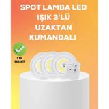 Nevamel Çok Amaçlı Kullanım İçin Kablosuz Yapışkanlı 3 Lü Uzaktan Kumandalı Led Spot Lamba
