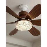 Nevamel® Crystal Aura 52 Cm Ultra Sessiz Ahşap Renk Led Tavan Vantilatörü | 3 Kademeli Bakır Motor | Kumandalı Kristal A