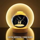 Nevamel® Doğal Ahşap Standlı Geyik Figürlü Kristal Küre Led Dekoratif Lamba