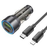 Nevamel HOCO NZ12A Action PD43W USB + Type-C Araç Çakmaklık Hızlı Şarj Aleti + Type-C to iPhone Ligh