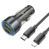 Nevamel Hoco Nz12a Action Pd43w Usb + Type-C Araç Çakmaklık Hızlı Şarj Aleti + Type-C To İphone Lightning Ka-(5775)