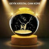 Nevamel® Led Işıklı Geyikli Kristal Küre Ahşap Standlı Modern Dekor Lamba