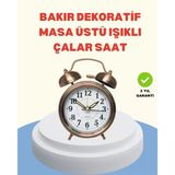 Nevamel® Metal Bronz Nostaljik Masa Saati Alarmlı Büyük Boy Sessiz Mekanizmalı