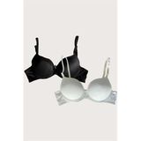 Nevamel® Siyah-Beyaz 2'Li Mikro Kumaş Push Up Dolgulu Balenli Günlük Destekli Sütyen