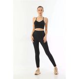Nevamel® Siyah Mi Emay 3921 Soft Seamless Ripli Tayt Yoga Takımı (Kod:3921)