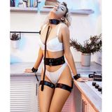 Nevamel® Siyah Tasma Kelepçe Bel Ve Bacak Aksesuarlı Fantezi Harness Set