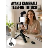 Nevamel® Telefon Tutucu Led Işıklı Kumandalı Mikrofon Telefon Vlog Video Kayıt Yeni Nesil