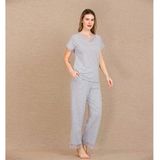 Nevamel® Viskon Şık Tasarım Dantel İşlemeli Gri Kısa Kol Pijama Takımı