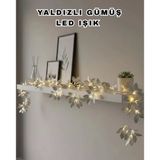 Nevamel® Yaldızlı Gümüş Yaprak Led Işık Pilli Dekoratif Ortam Ve Yılbaşı Aydınlatması Vitrin