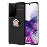 Nevarium Dtech Samsung Galaxy S21 Ultra Uyumlu Kılıf Yüzüklü Silikon Range Siyah-Gold