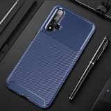 Nevarium Huawei Nova 5T Uyumlu Kılıf Karbon Dokulu Silikon - Lacivert