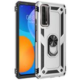 Nevarium Huawei P Smart 2021 Uyumlu Kılıf Tank Yüzüklü Silikon Kapak - Gümüş