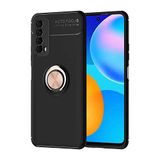 Nevarium Huawei P Smart 2021 Uyumlu Kılıf Yüzüklü Silikon Range - Siyah-Rose Gold